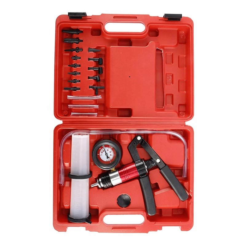 21PCS Hand Held Vacuum Pressure Pump Tester Brake Fluid Bleeder Bleeding Kit Car Tool